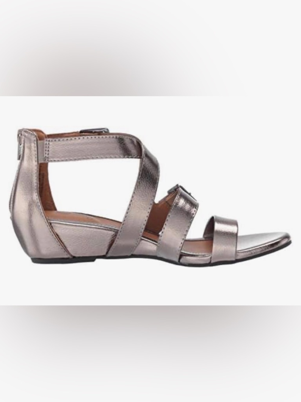 Euro Soft 1.5” Wedge Gladiator Sandal in Pewter Faux-Leather w Back Zip (Sz 10) - Picture 4 of 11